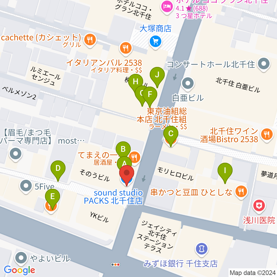 スタジオパックス北千住店周辺のファミレス・ファーストフード一覧地図