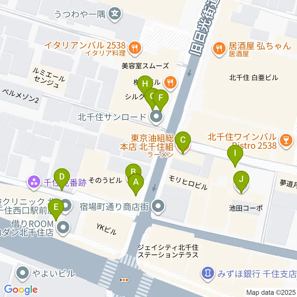 スタジオパックス北千住店周辺のファミレス・ファーストフード一覧地図