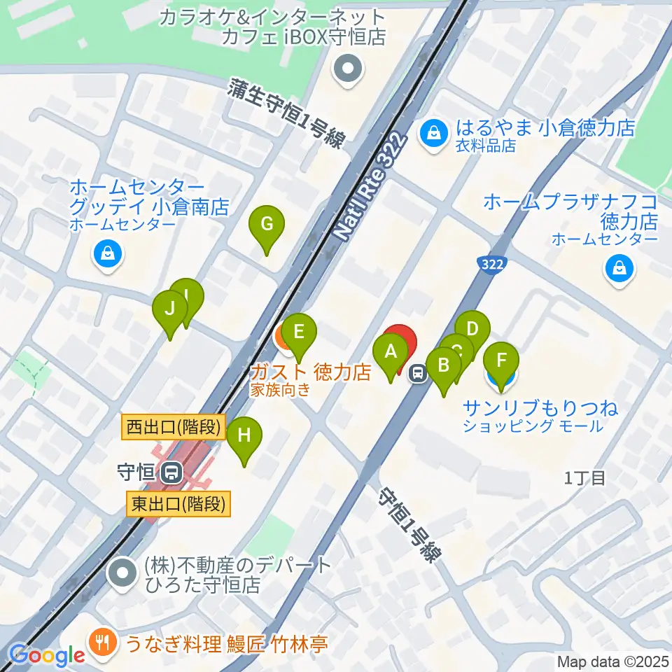守恒みらいホール周辺のファミレス・ファーストフード一覧地図