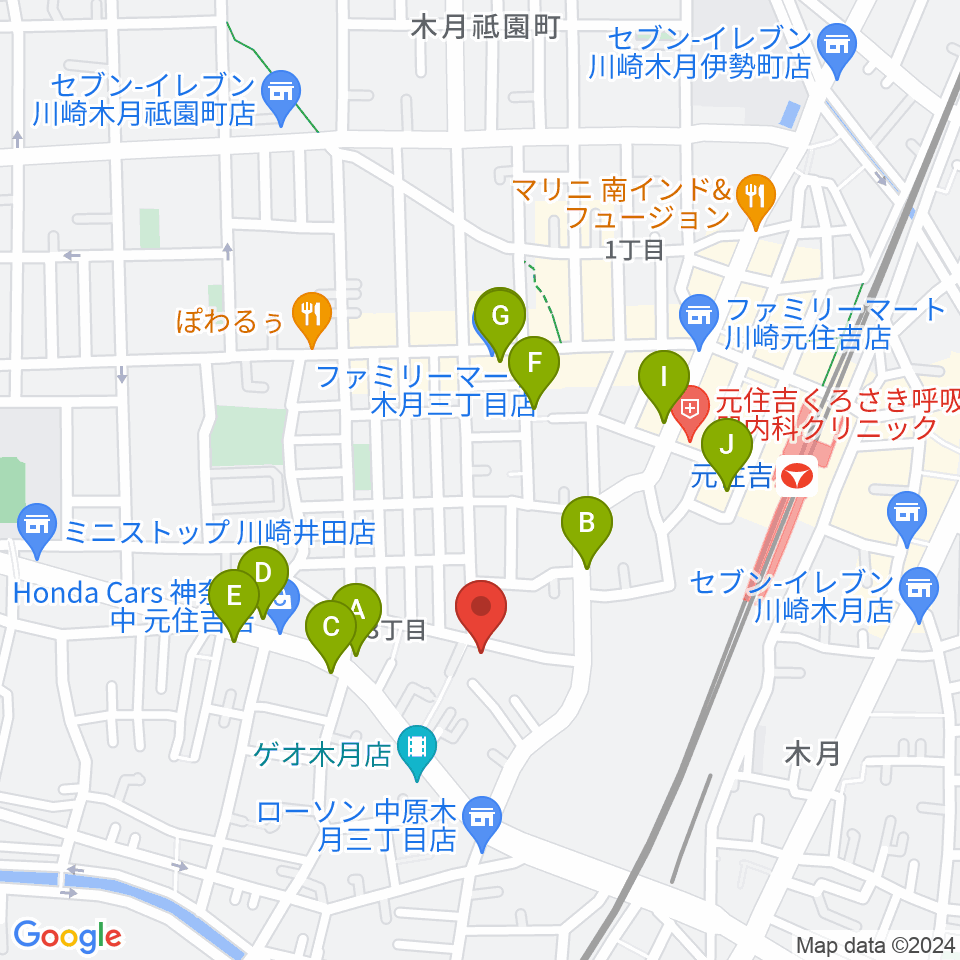 島倉学ミュージックスクール周辺のファミレス・ファーストフード一覧地図