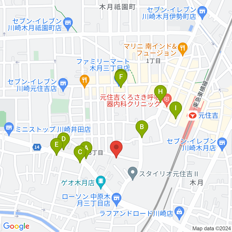 島倉学ミュージックスクール周辺のファミレス・ファーストフード一覧地図