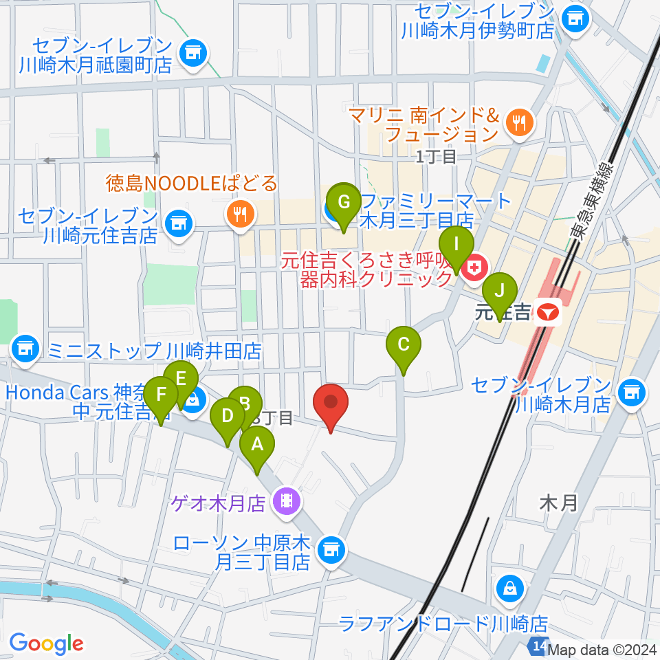 島倉学ミュージックスクール周辺のファミレス・ファーストフード一覧地図