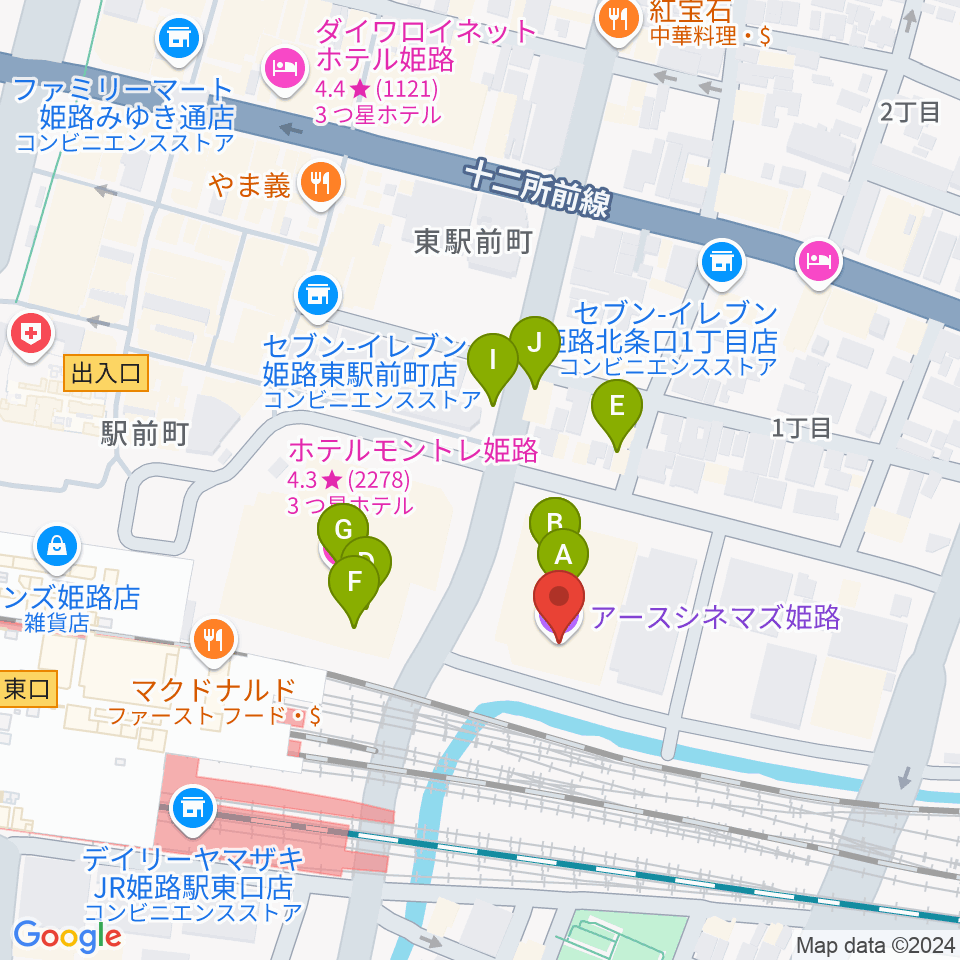 アースシネマズ姫路周辺のファミレス・ファーストフード一覧地図