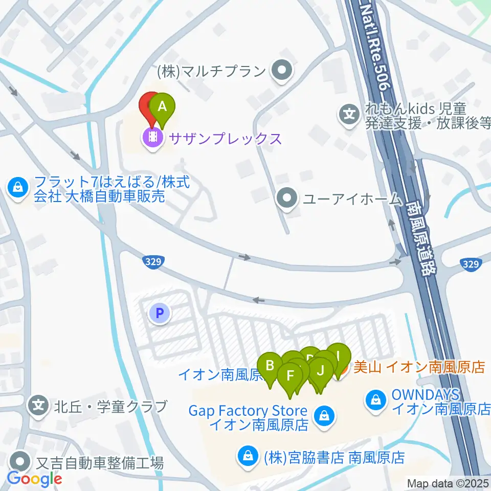 サザンプレックス周辺のファミレス・ファーストフード一覧地図