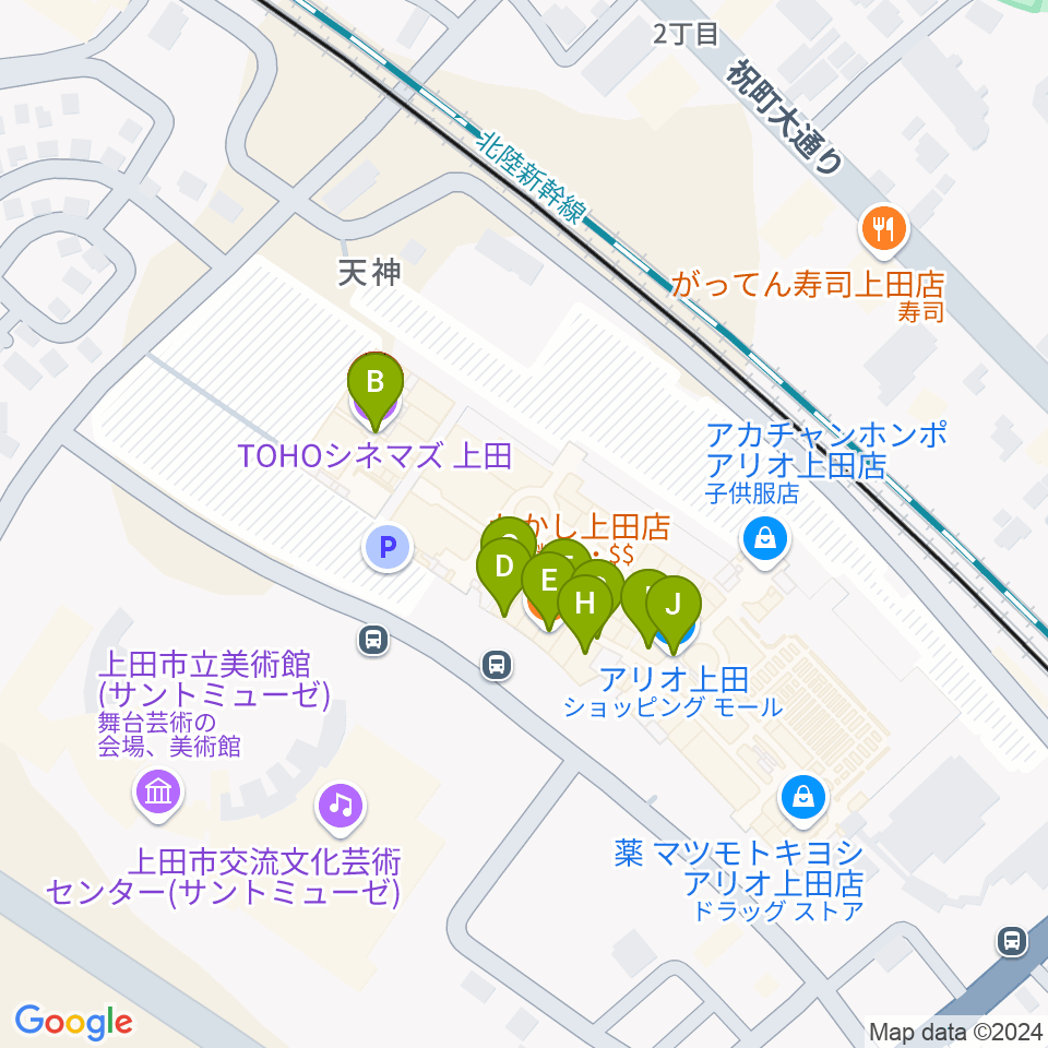 TOHOシネマズ上田周辺のファミレス・ファーストフード一覧地図