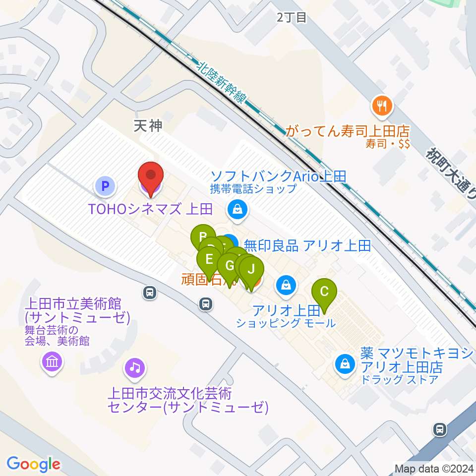 TOHOシネマズ上田周辺のファミレス・ファーストフード一覧地図