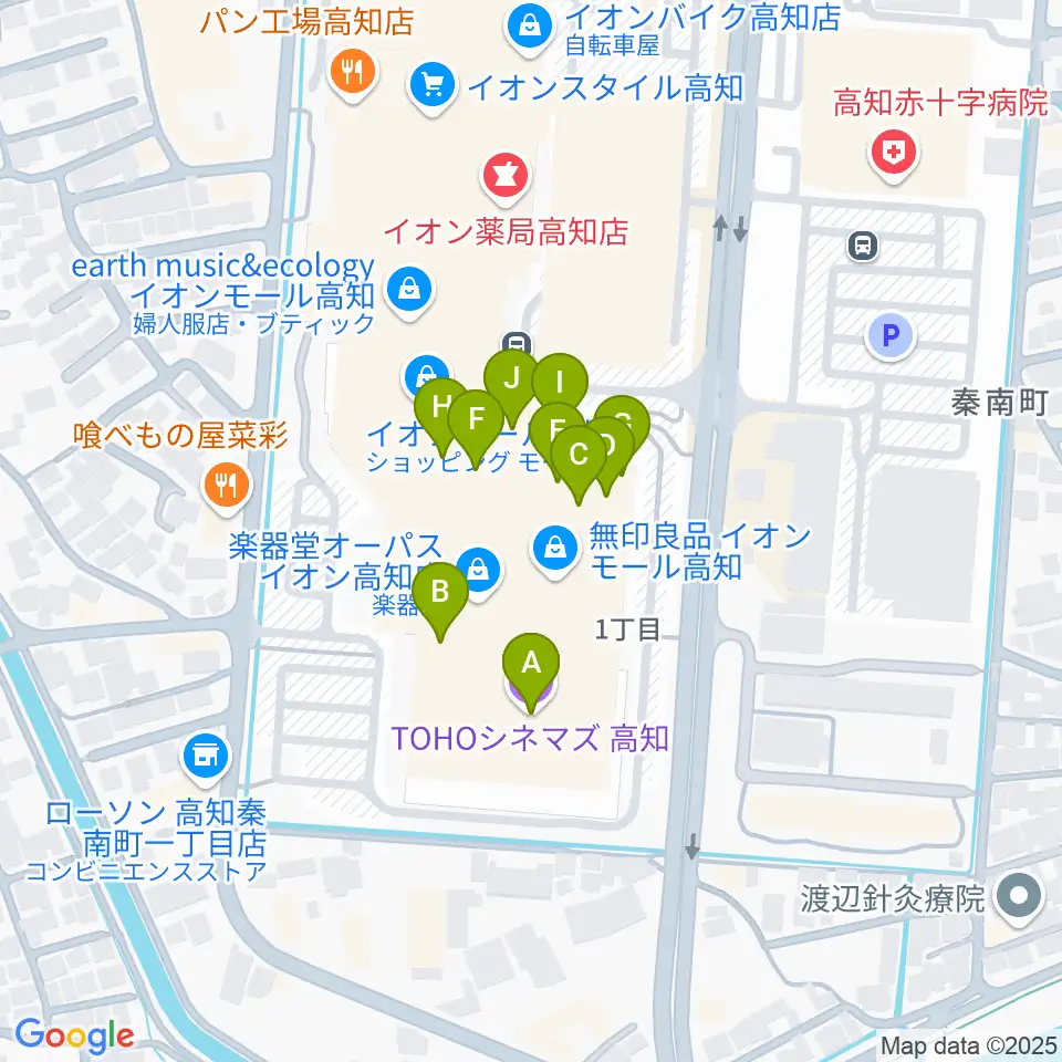 TOHOシネマズ高知周辺のファミレス・ファーストフード一覧地図