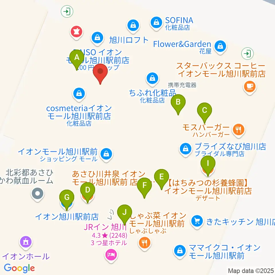 イオンシネマ旭川駅前周辺のファミレス・ファーストフード一覧地図