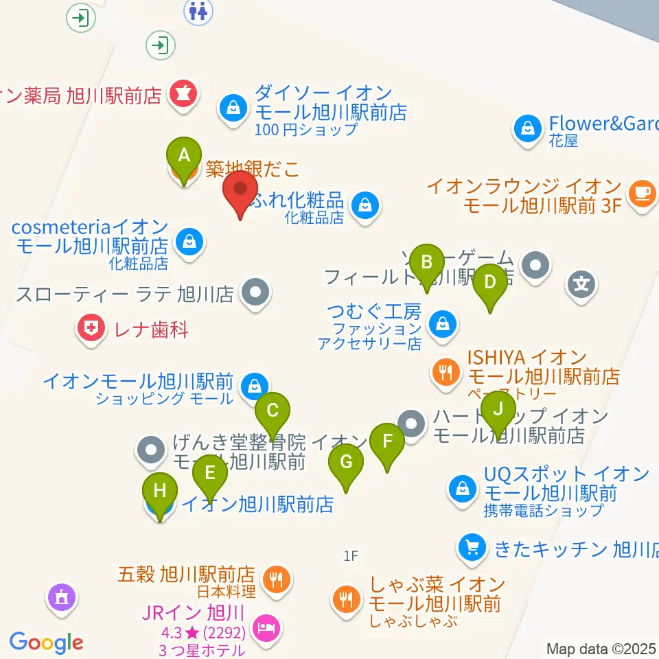 イオンシネマ旭川駅前周辺のファミレス・ファーストフード一覧地図