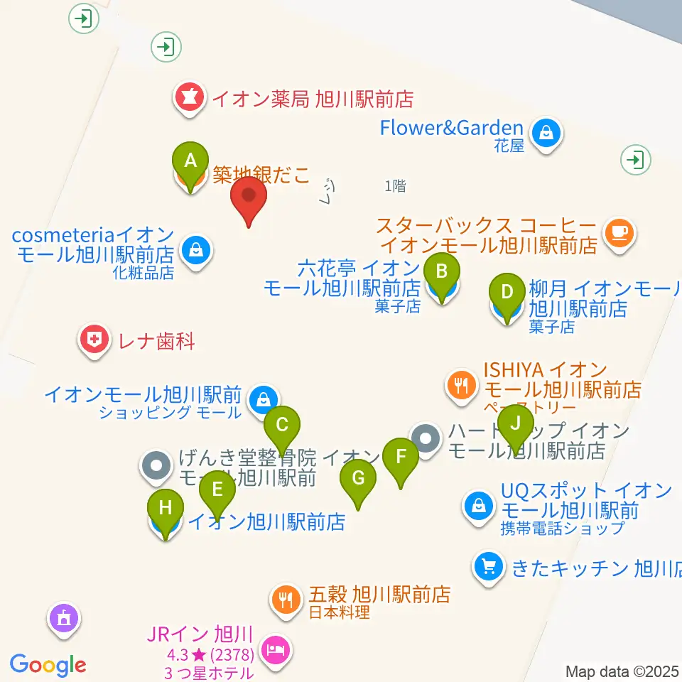 イオンシネマ旭川駅前周辺のファミレス・ファーストフード一覧地図