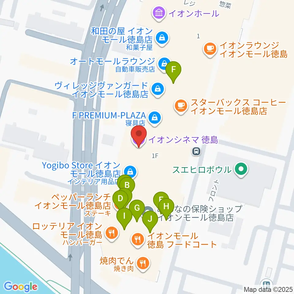 イオンシネマ徳島周辺のファミレス・ファーストフード一覧地図