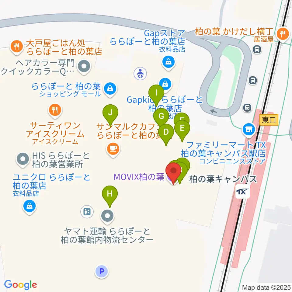 MOVIX柏の葉周辺のファミレス・ファーストフード一覧地図