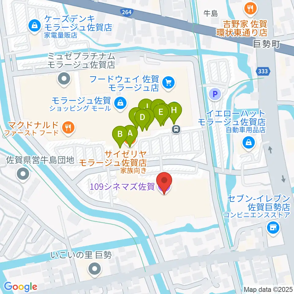 109シネマズ佐賀周辺のファミレス・ファーストフード一覧地図
