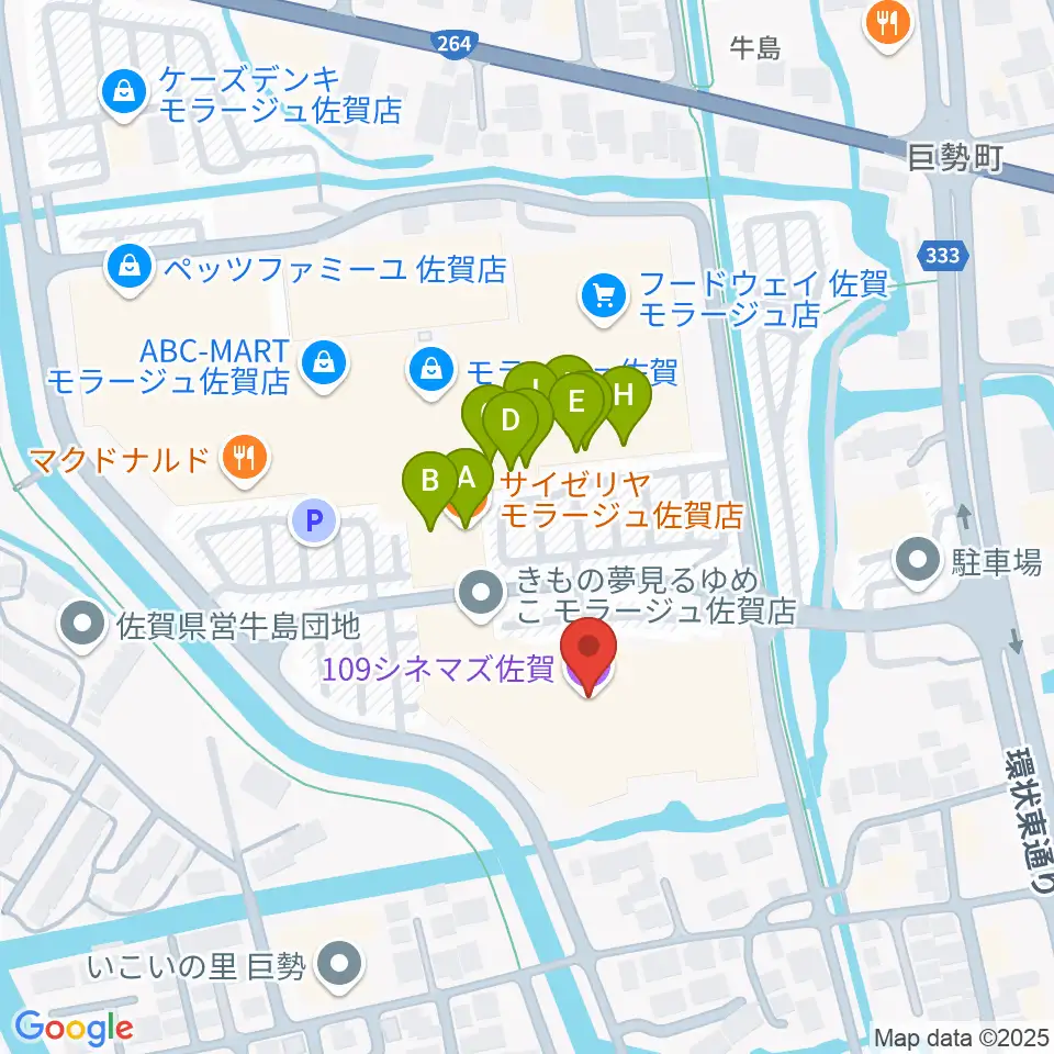 109シネマズ佐賀周辺のファミレス・ファーストフード一覧地図
