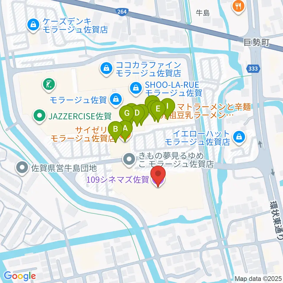 109シネマズ佐賀周辺のファミレス・ファーストフード一覧地図