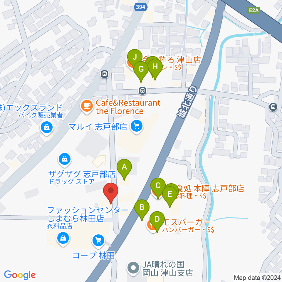 ヨシダミュージック周辺のファミレス・ファーストフード一覧地図