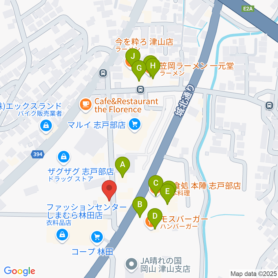 ヨシダミュージック周辺のファミレス・ファーストフード一覧地図