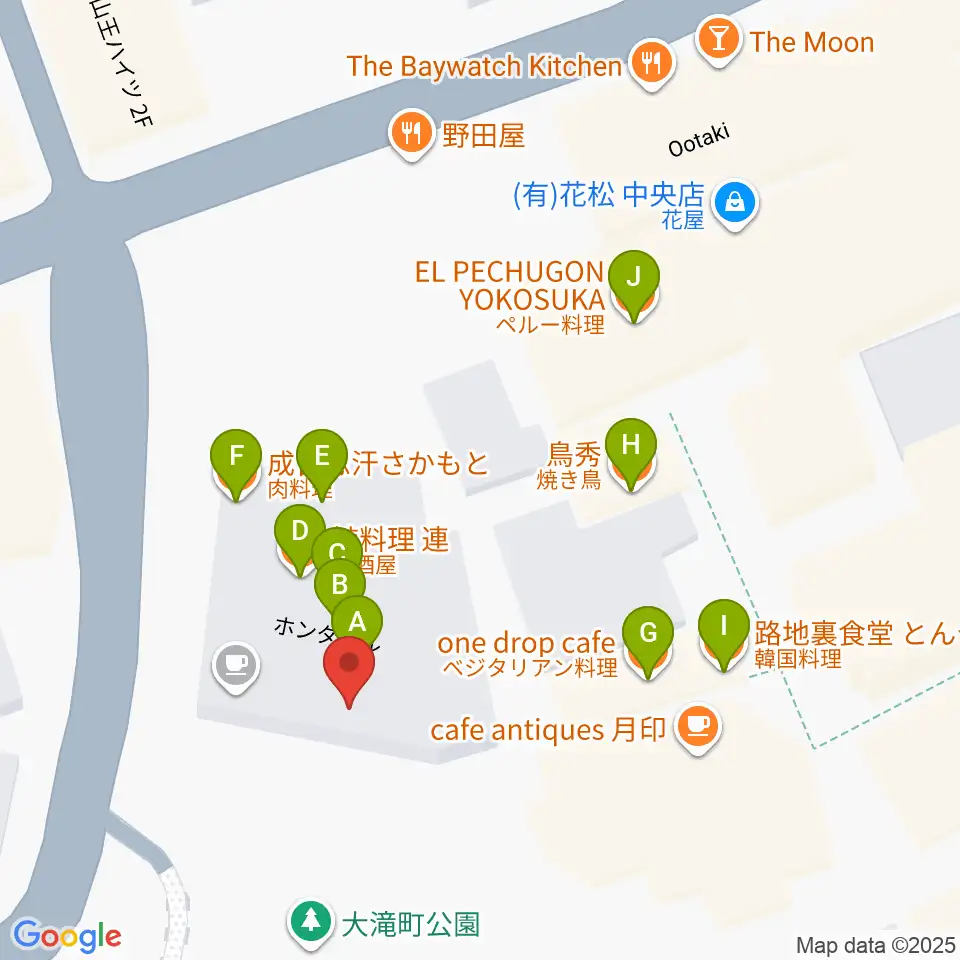 横須賀GIG acoustic周辺のファミレス・ファーストフード一覧地図