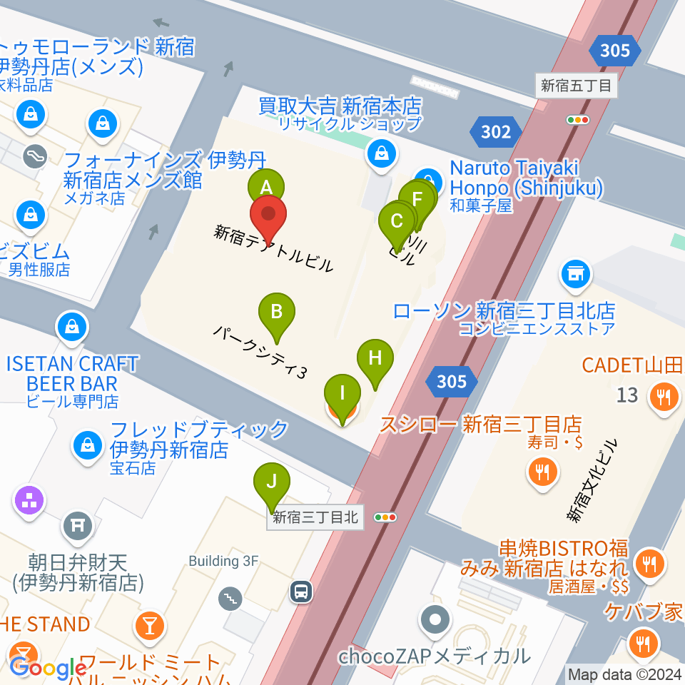 テアトル新宿周辺のファミレス・ファーストフード一覧地図