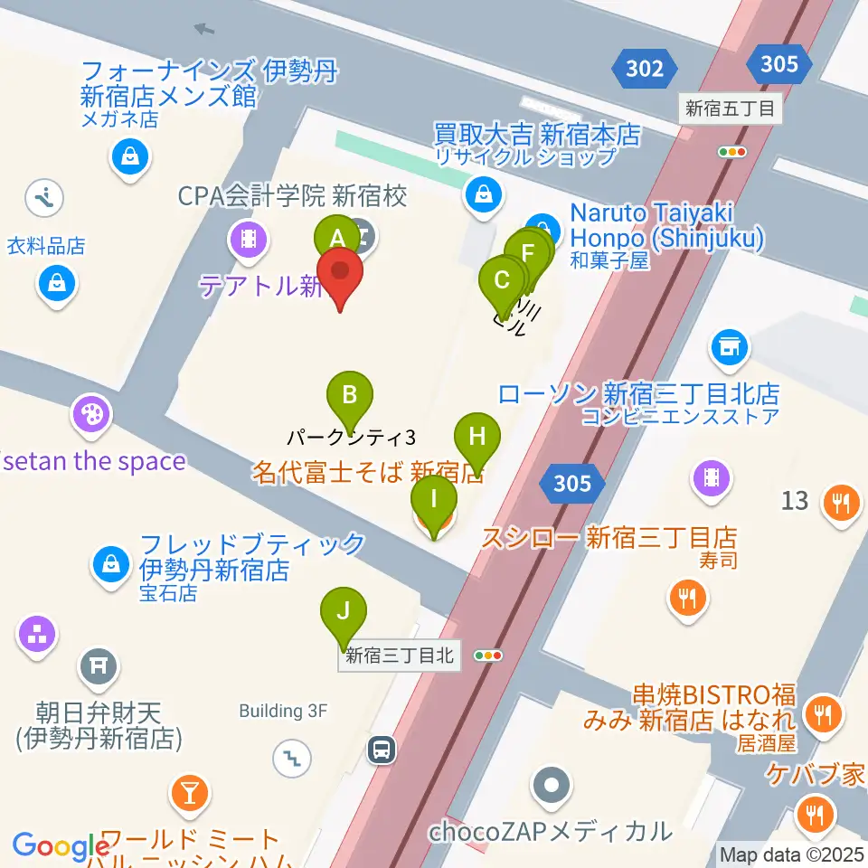 テアトル新宿周辺のファミレス・ファーストフード一覧地図