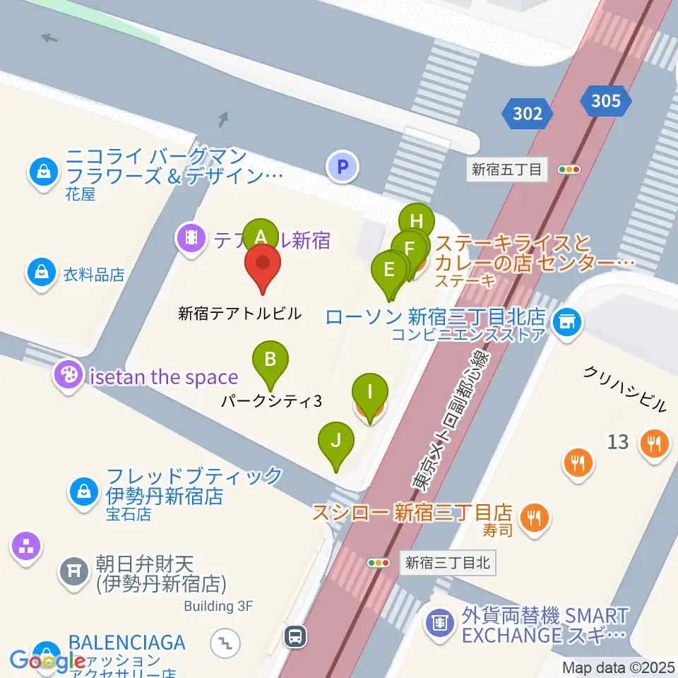テアトル新宿周辺のファミレス・ファーストフード一覧地図