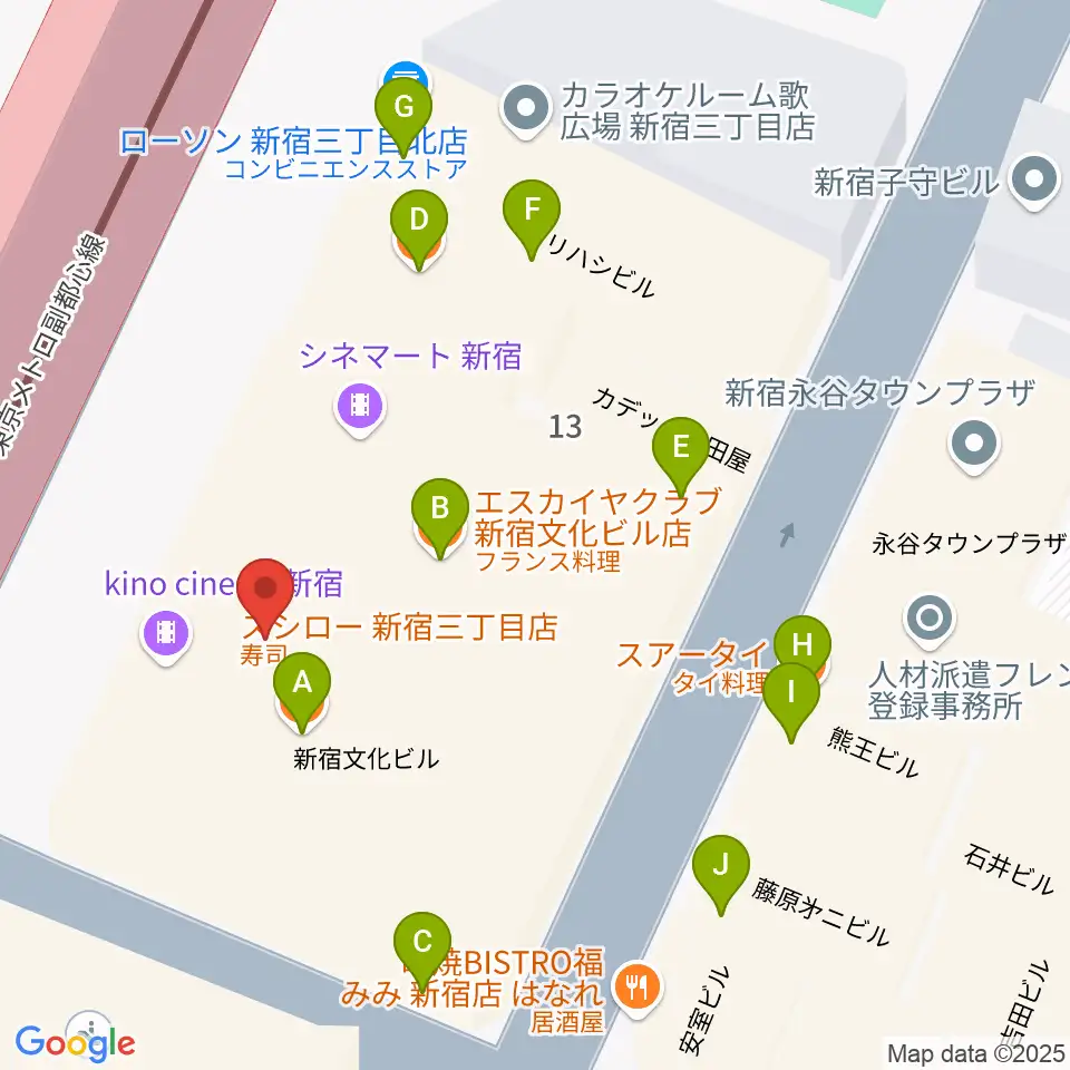 シネマート新宿周辺のファミレス・ファーストフード一覧地図
