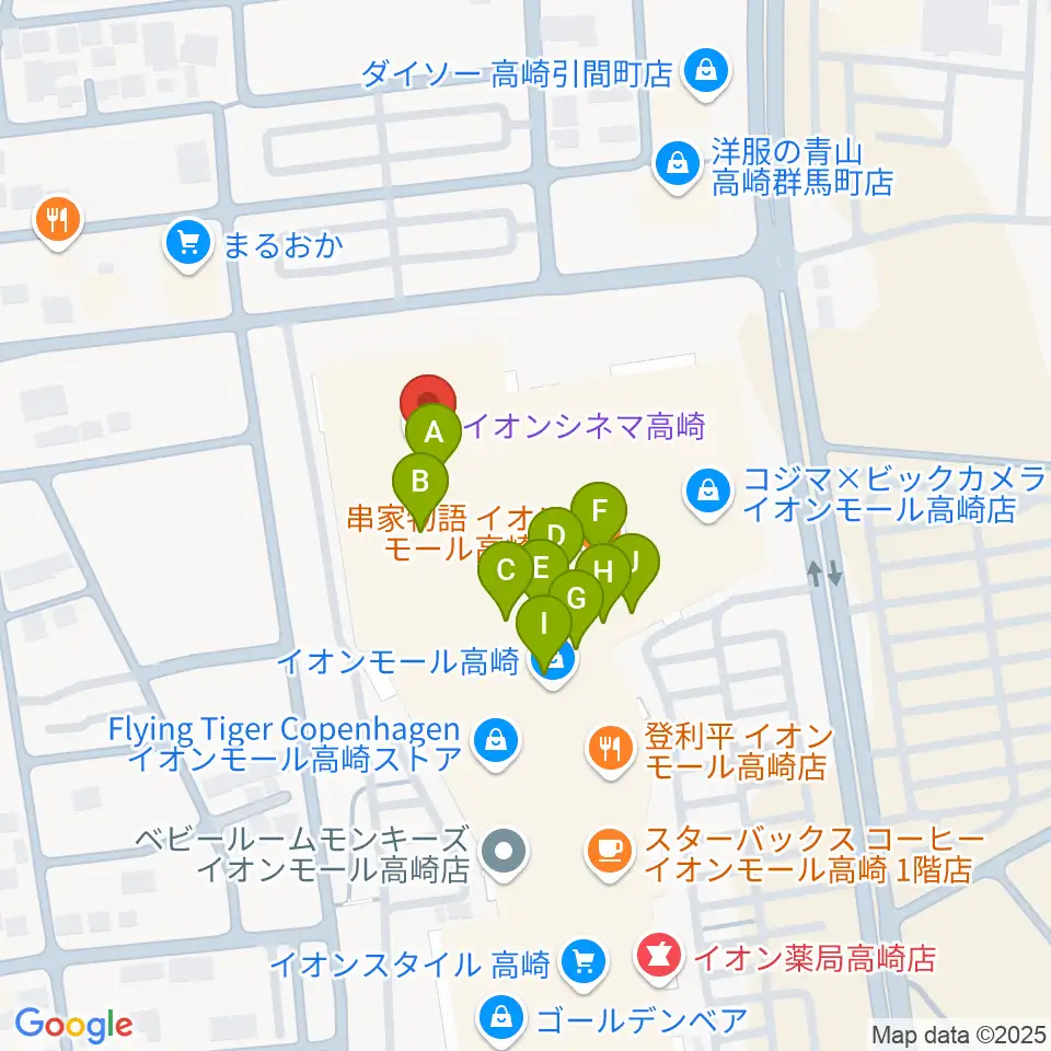 イオンシネマ高崎周辺のファミレス・ファーストフード一覧地図