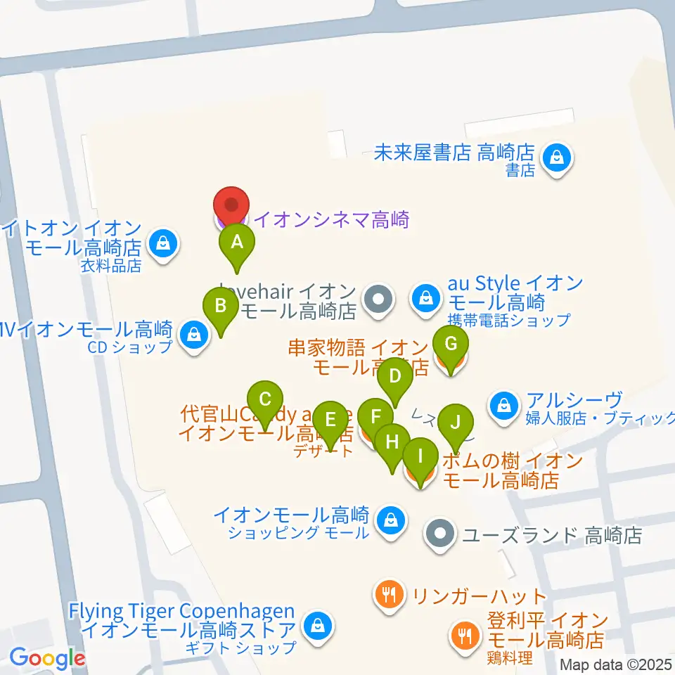 イオンシネマ高崎周辺のファミレス・ファーストフード一覧地図