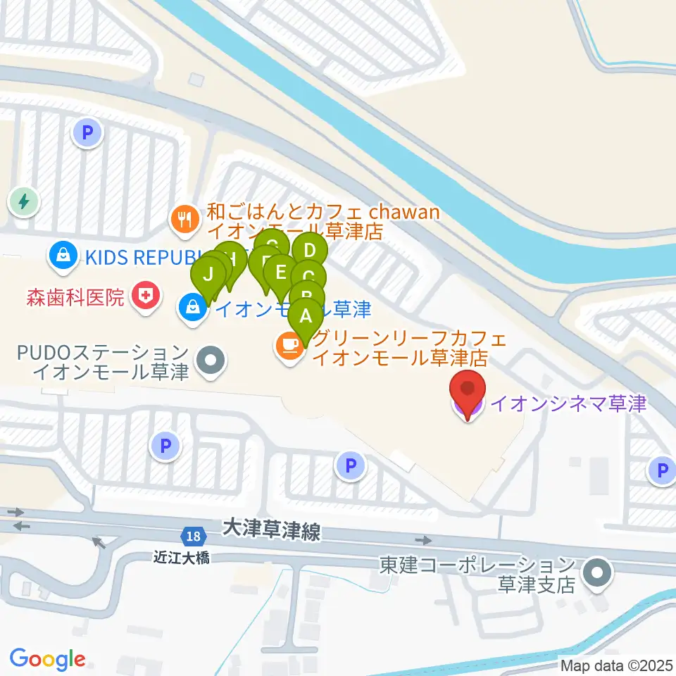 イオンシネマ草津周辺のファミレス・ファーストフード一覧地図