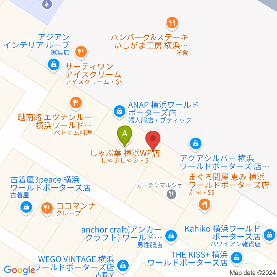 イオンシネマみなとみらい周辺のファミレス・ファーストフード一覧地図