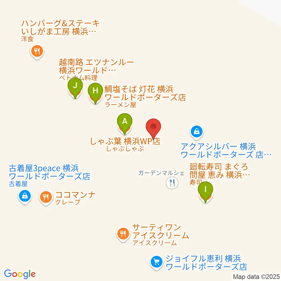 イオンシネマみなとみらい周辺のファミレス・ファーストフード一覧地図