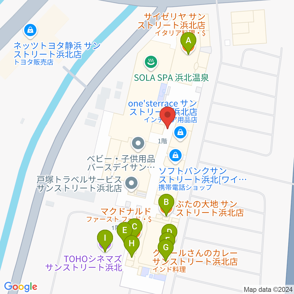 TOHOシネマズサンストリート浜北周辺のファミレス・ファーストフード一覧地図