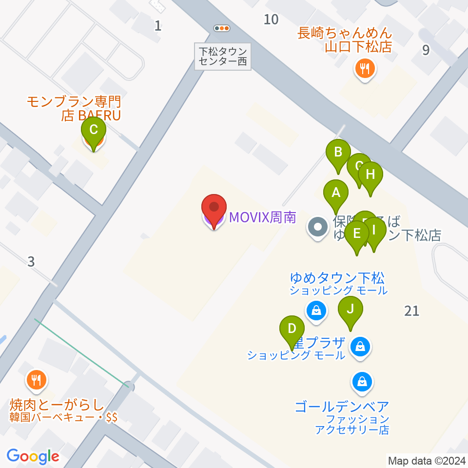 MOVIX周南周辺のファミレス・ファーストフード一覧地図