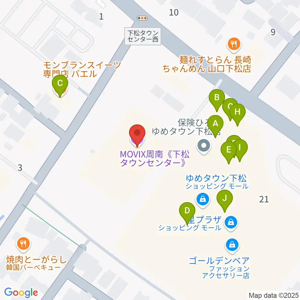 MOVIX周南周辺のファミレス・ファーストフード一覧地図