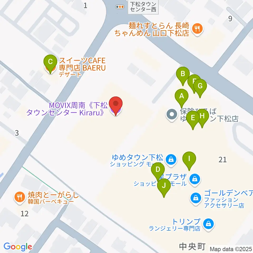 MOVIX周南周辺のファミレス・ファーストフード一覧地図