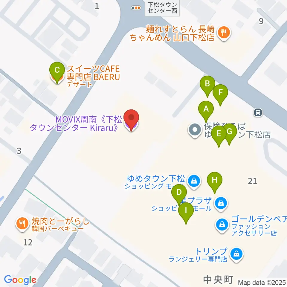 MOVIX周南周辺のファミレス・ファーストフード一覧地図