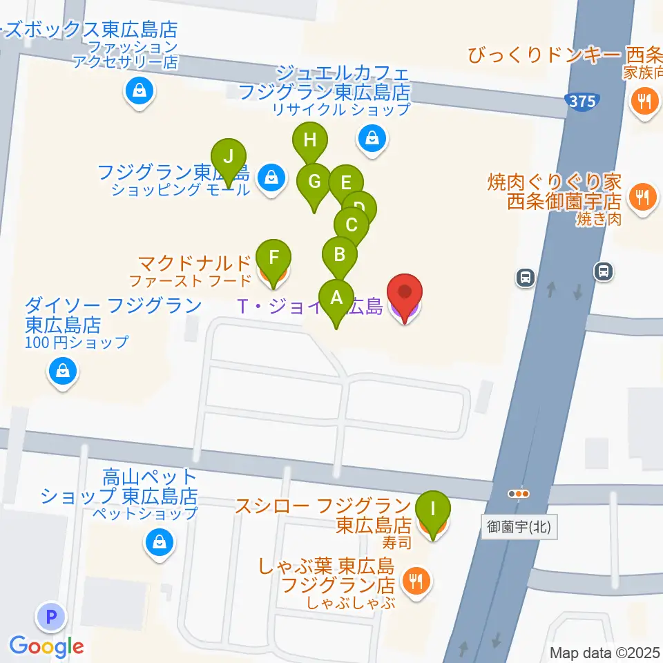 T・ジョイ東広島周辺のファミレス・ファーストフード一覧地図