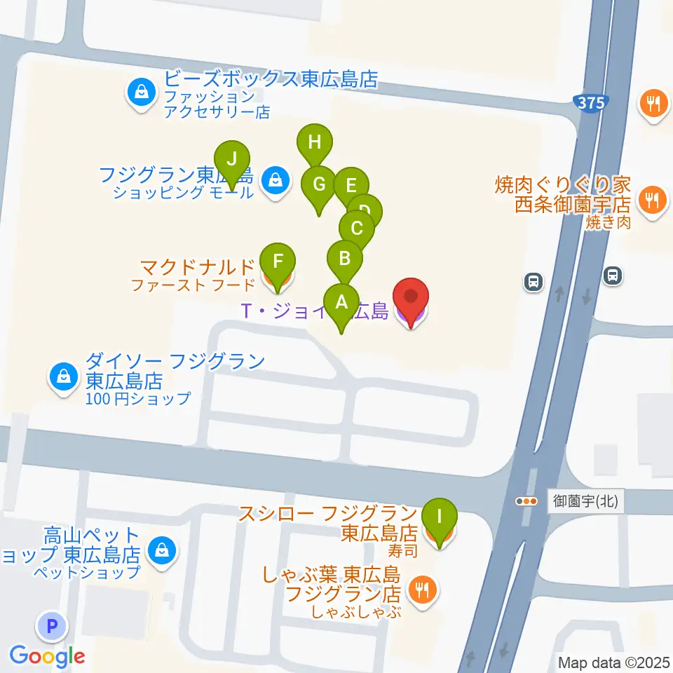 T・ジョイ東広島周辺のファミレス・ファーストフード一覧地図