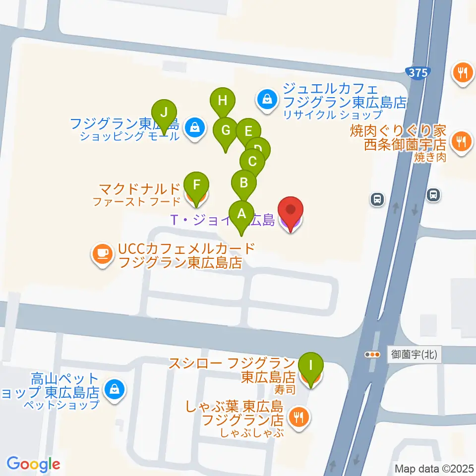 T・ジョイ東広島周辺のファミレス・ファーストフード一覧地図