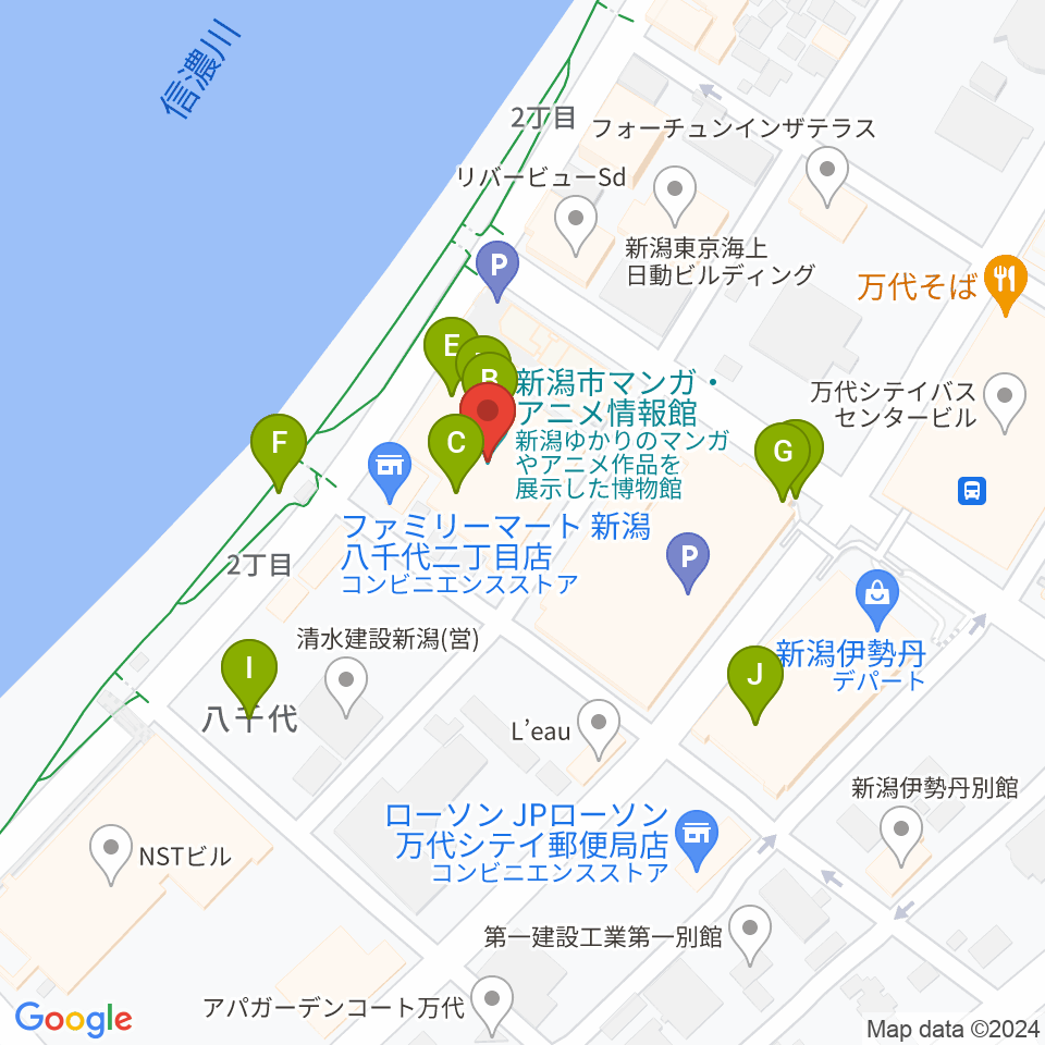 T・ジョイ新潟万代周辺のファミレス・ファーストフード一覧地図