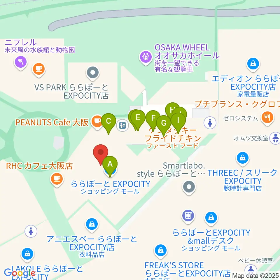 109シネマズ大阪エキスポシティ周辺のファミレス・ファーストフード一覧地図