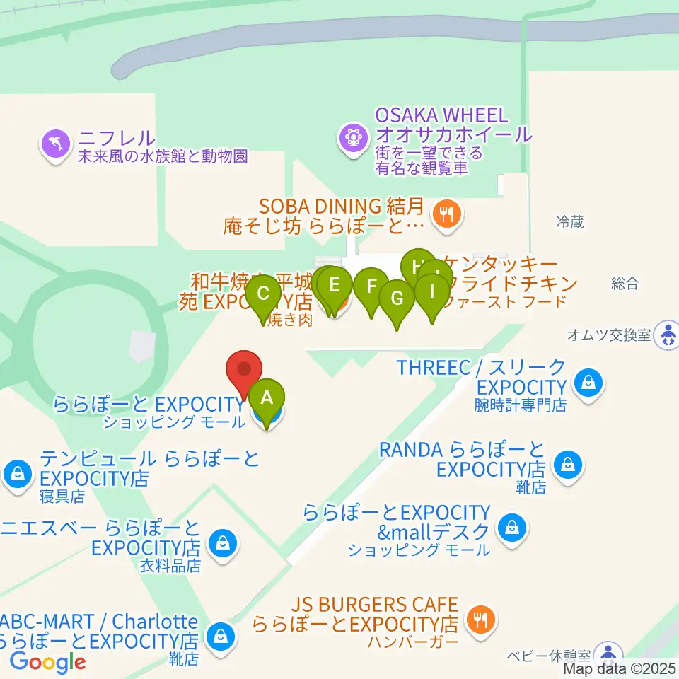 109シネマズ大阪エキスポシティ周辺のファミレス・ファーストフード一覧地図