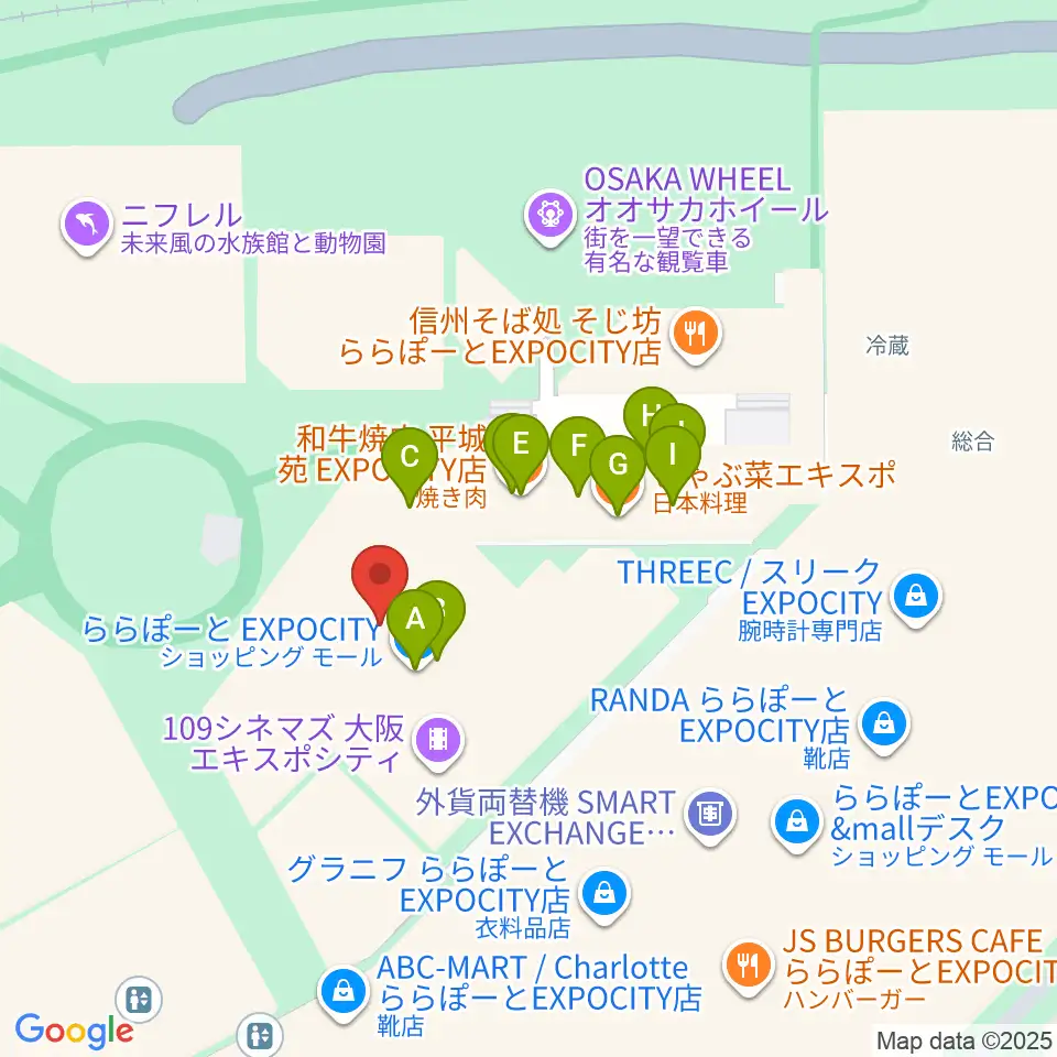 109シネマズ大阪エキスポシティ周辺のファミレス・ファーストフード一覧地図