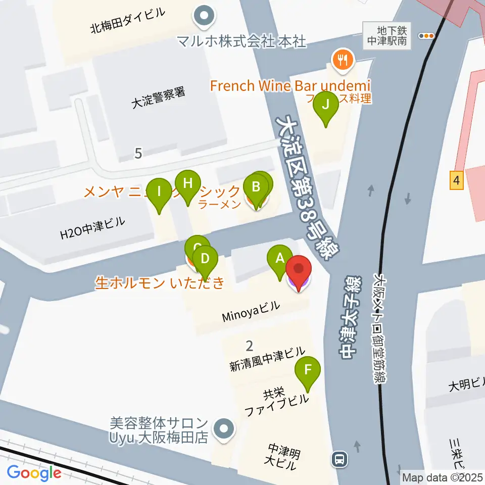 中津Step HALL周辺のファミレス・ファーストフード一覧地図