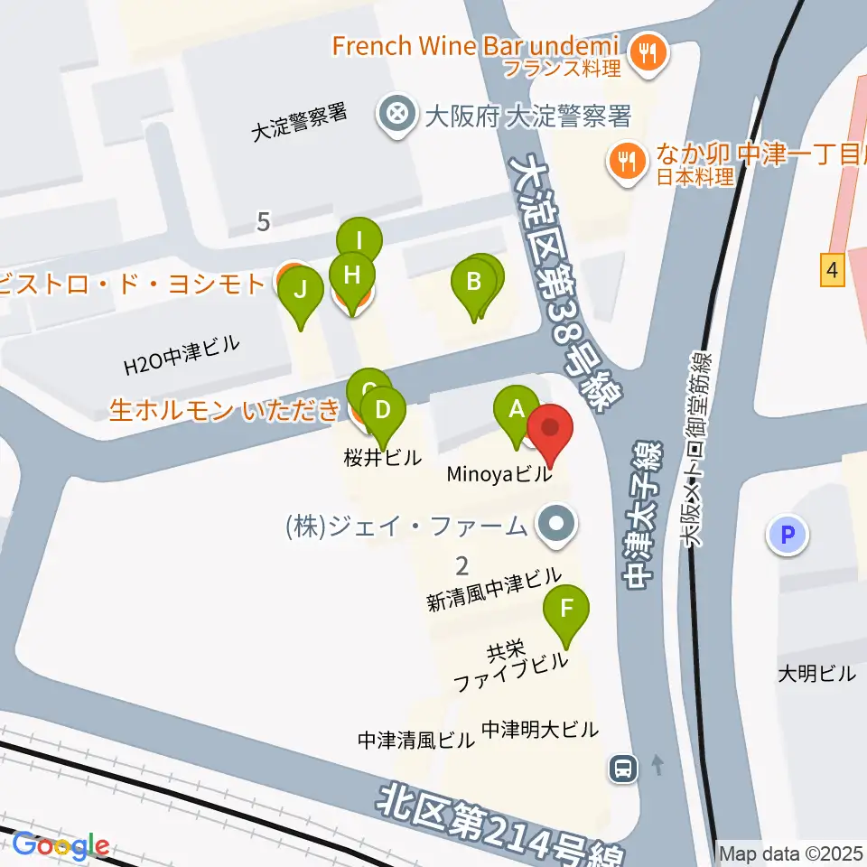 中津Step HALL周辺のファミレス・ファーストフード一覧地図