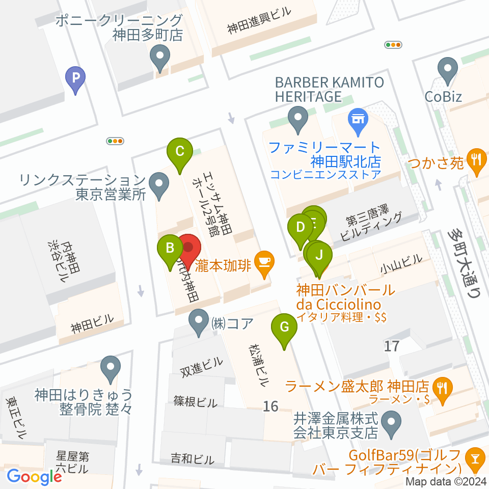 神田 音ステージ周辺のファミレス・ファーストフード一覧地図