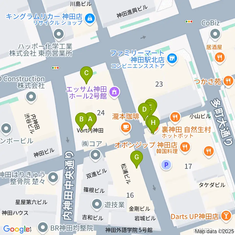 神田 音ステージ周辺のファミレス・ファーストフード一覧地図