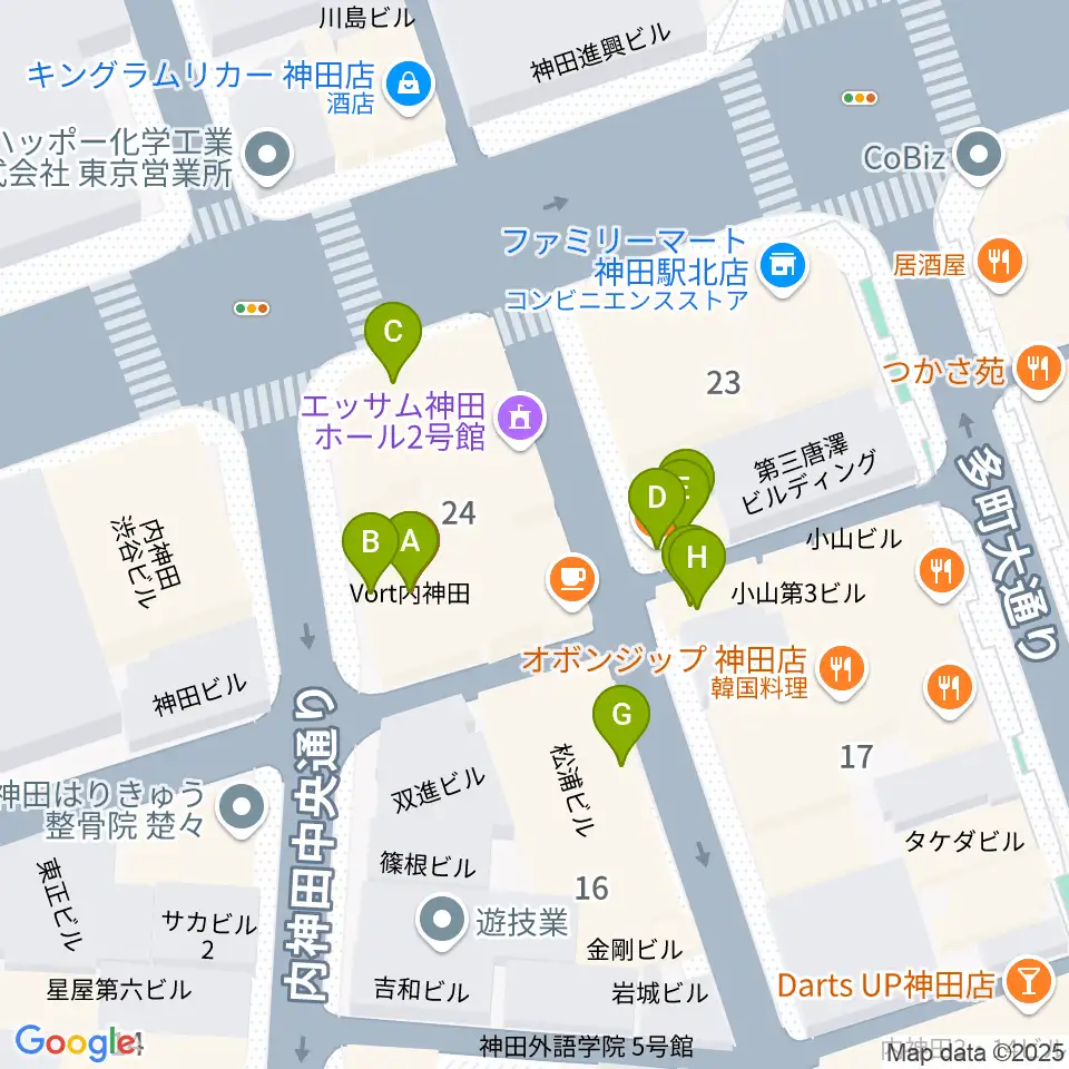 神田 音ステージ周辺のファミレス・ファーストフード一覧地図