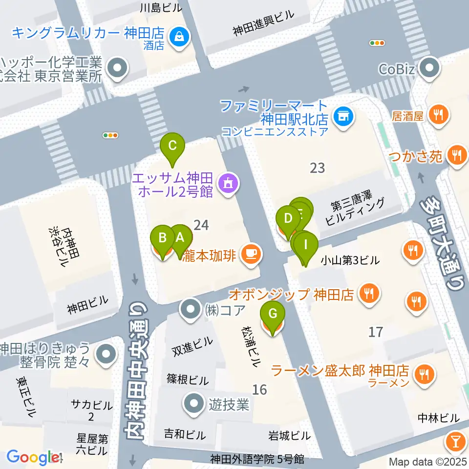 神田 音ステージ周辺のファミレス・ファーストフード一覧地図