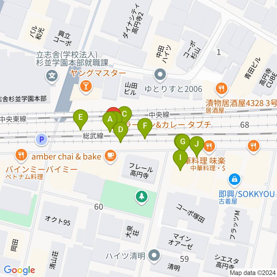 無力無善寺周辺のファミレス・ファーストフード一覧地図